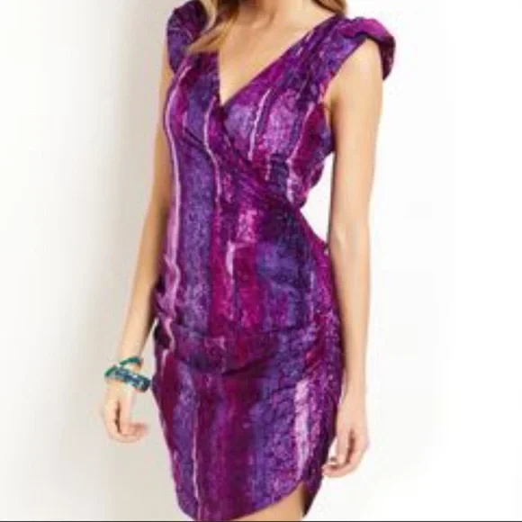 yoana baraschi purple dress Yoana Baraschi Purple Black Brocade Peplum Dress NWT